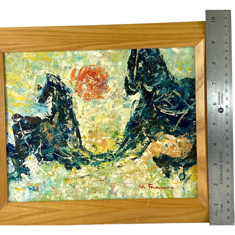Original Signed N. Francis Abstract Horses Acrylic Painting Impasto 12x10” - Picture 7 of 8